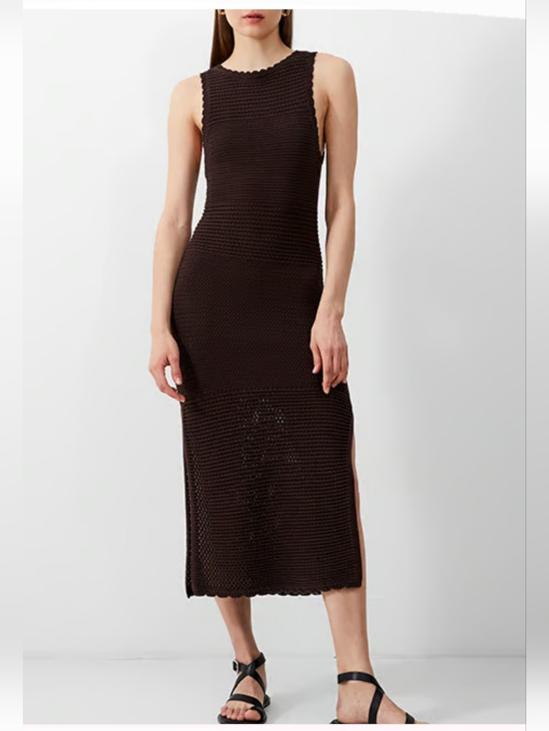 French Connection Momo Nellis Chocolate Torte Gold Thread Crochet Dress Sizw Xs
